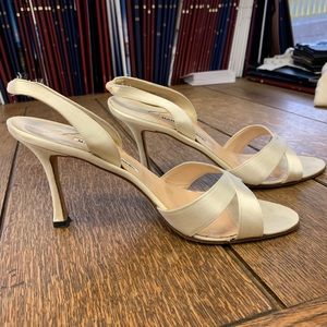 Manolo Blahnik off white silk heels